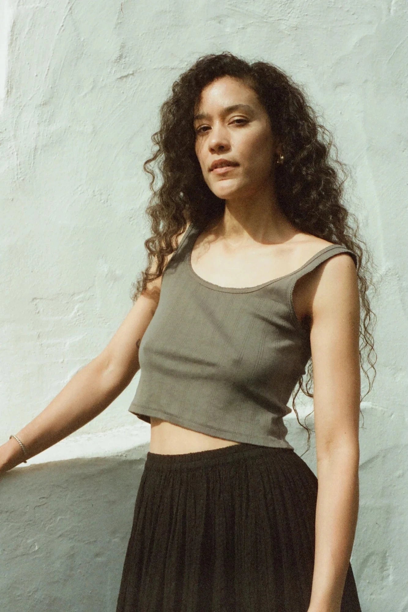 Crop Pointelle Scoop Tank - Sage