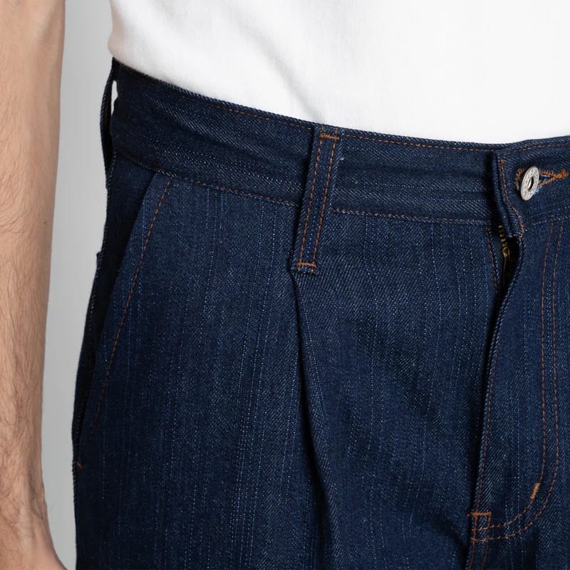 Pleated Trouser - Vertical Slub Denim