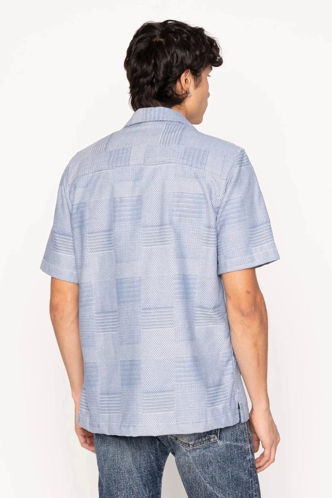 Aloha Shirt - Pale Blue Dobby Patchwork