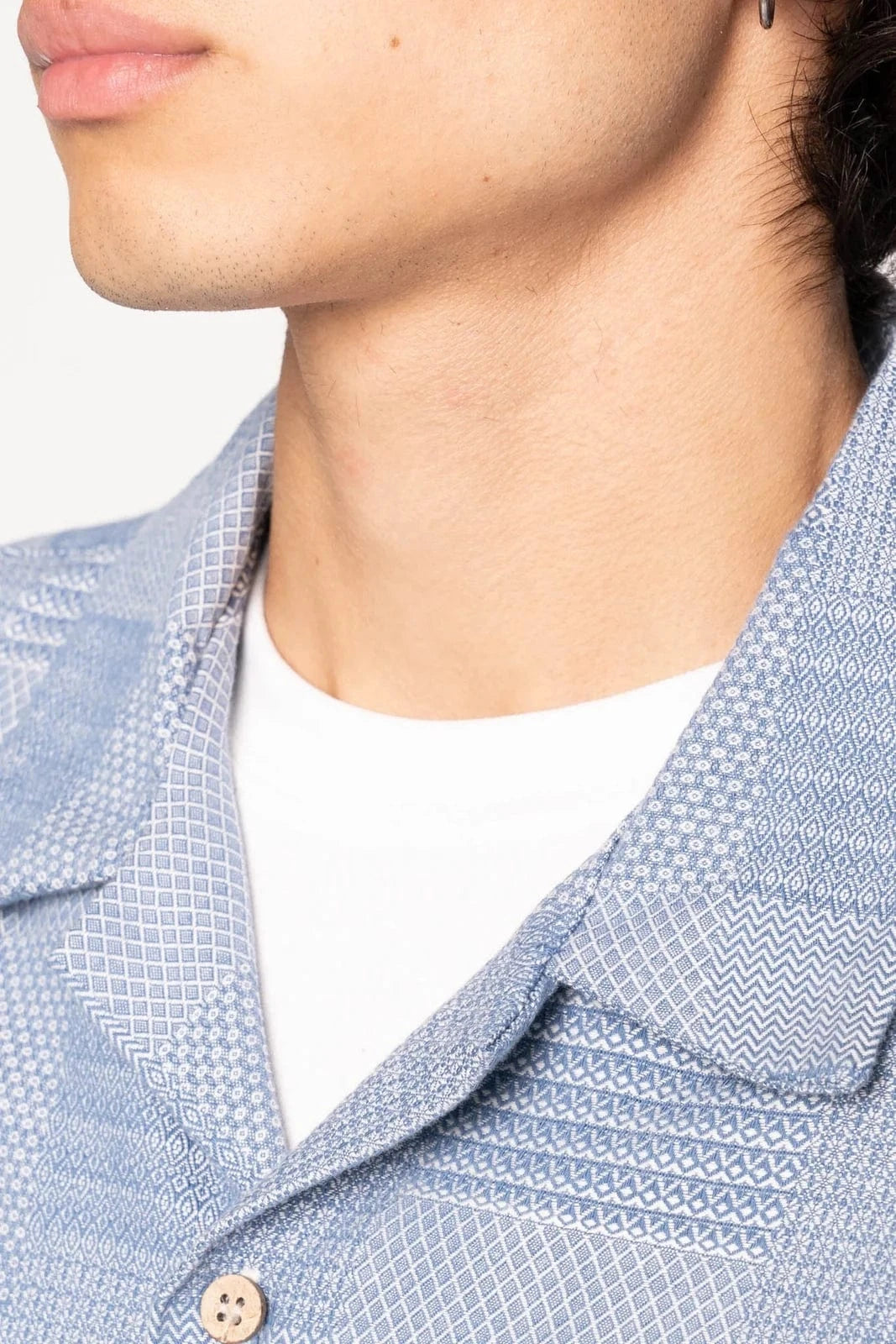 Aloha Shirt - Pale Blue Dobby Patchwork