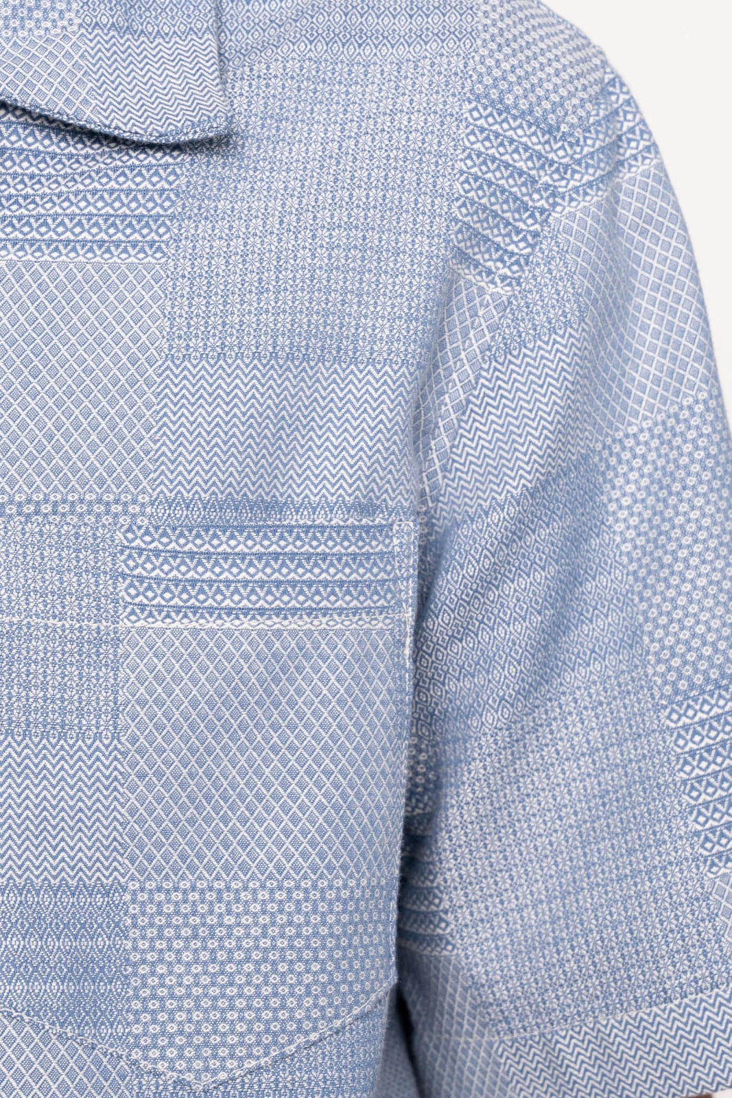 Aloha Shirt - Pale Blue Dobby Patchwork