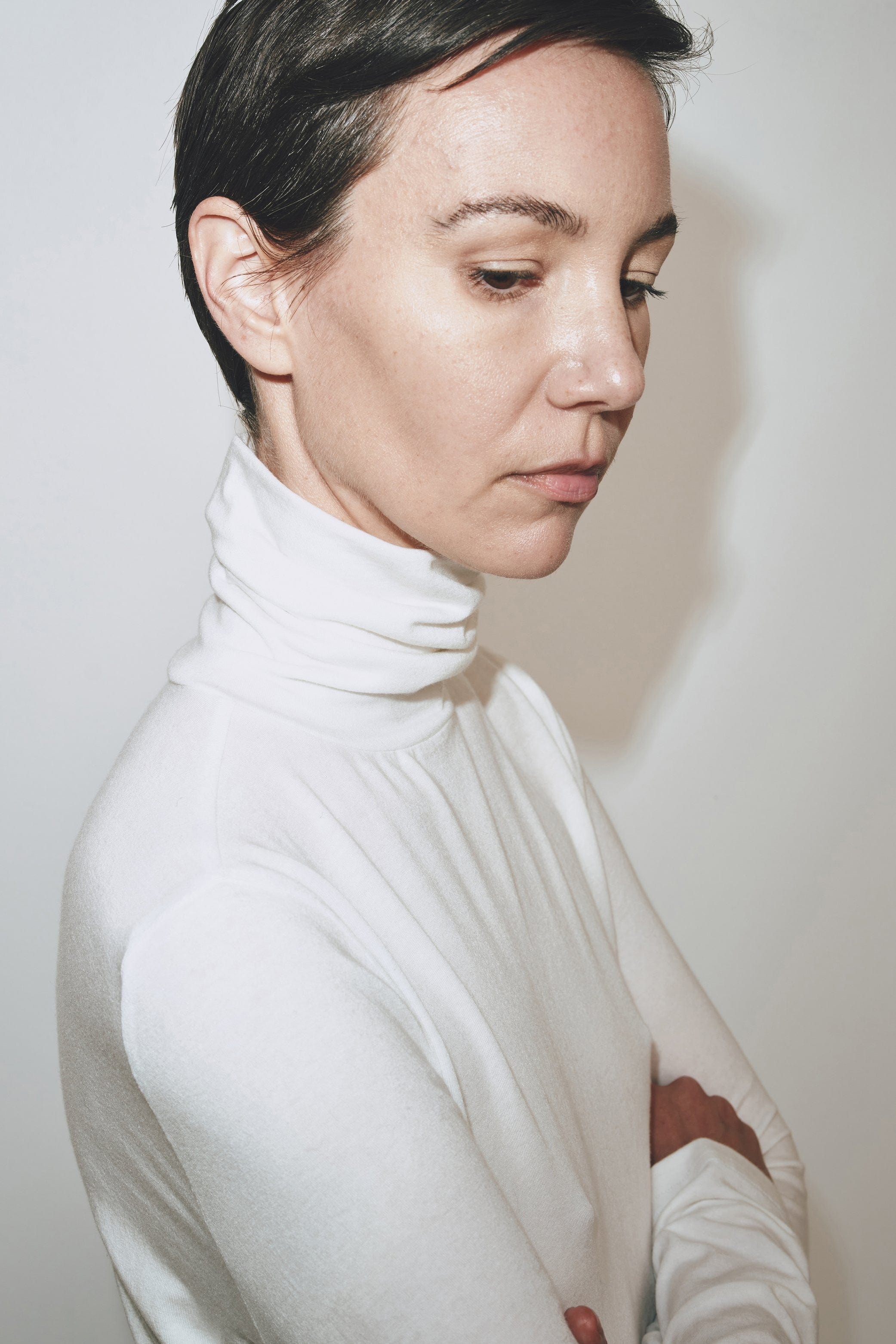 Roll Neck Jersey Top - White