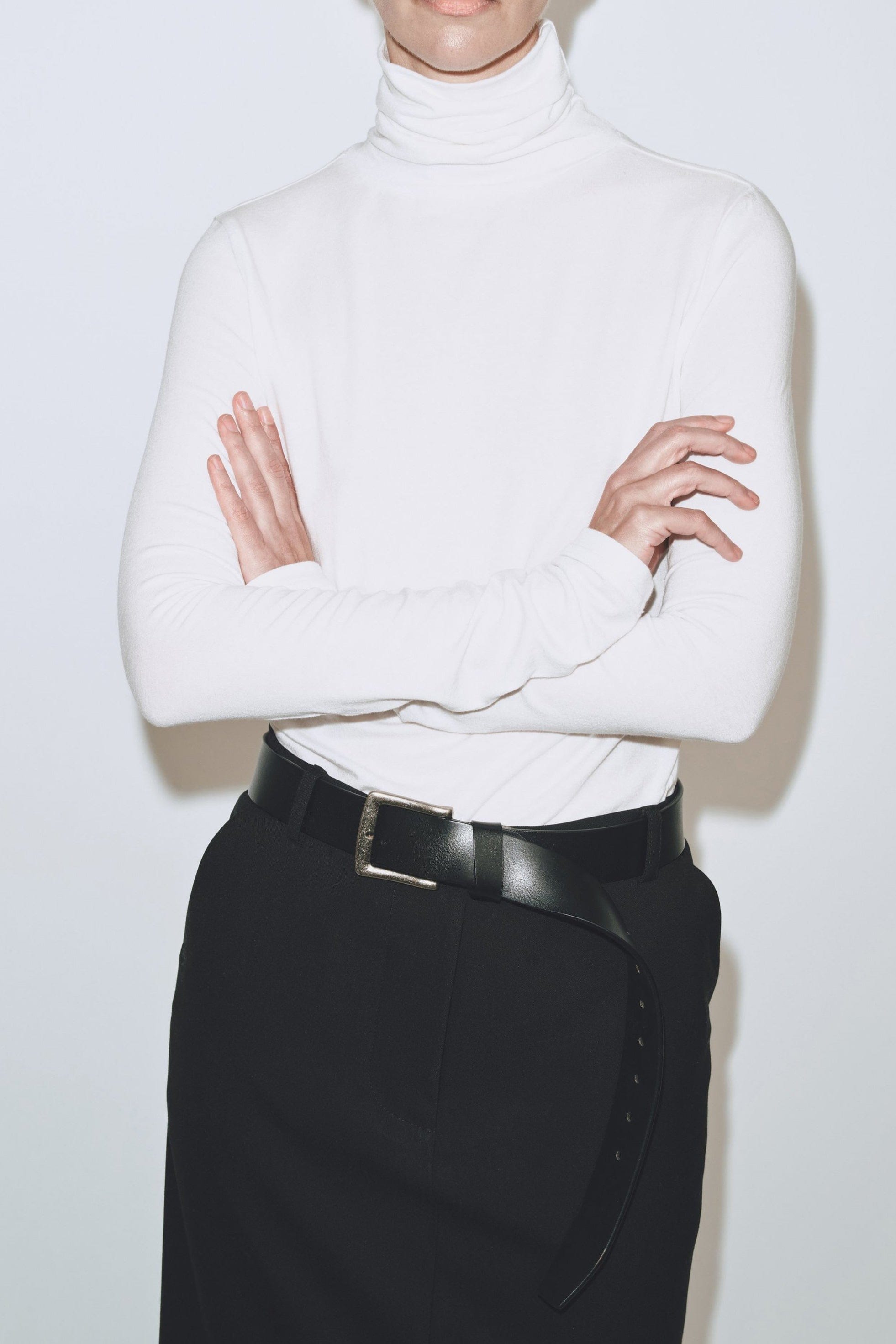 Roll Neck Jersey Top - White