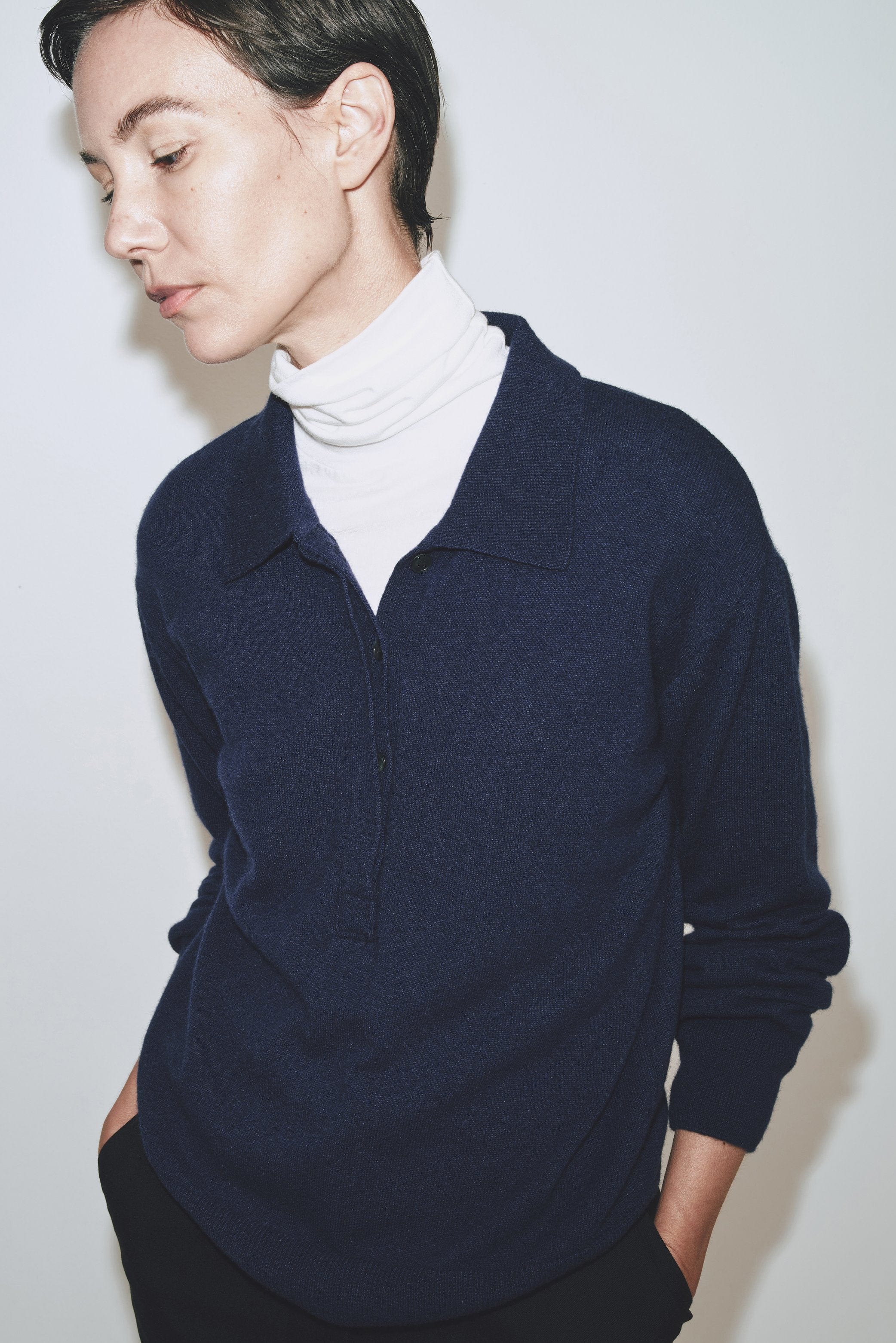 Roll Neck Jersey Top - White