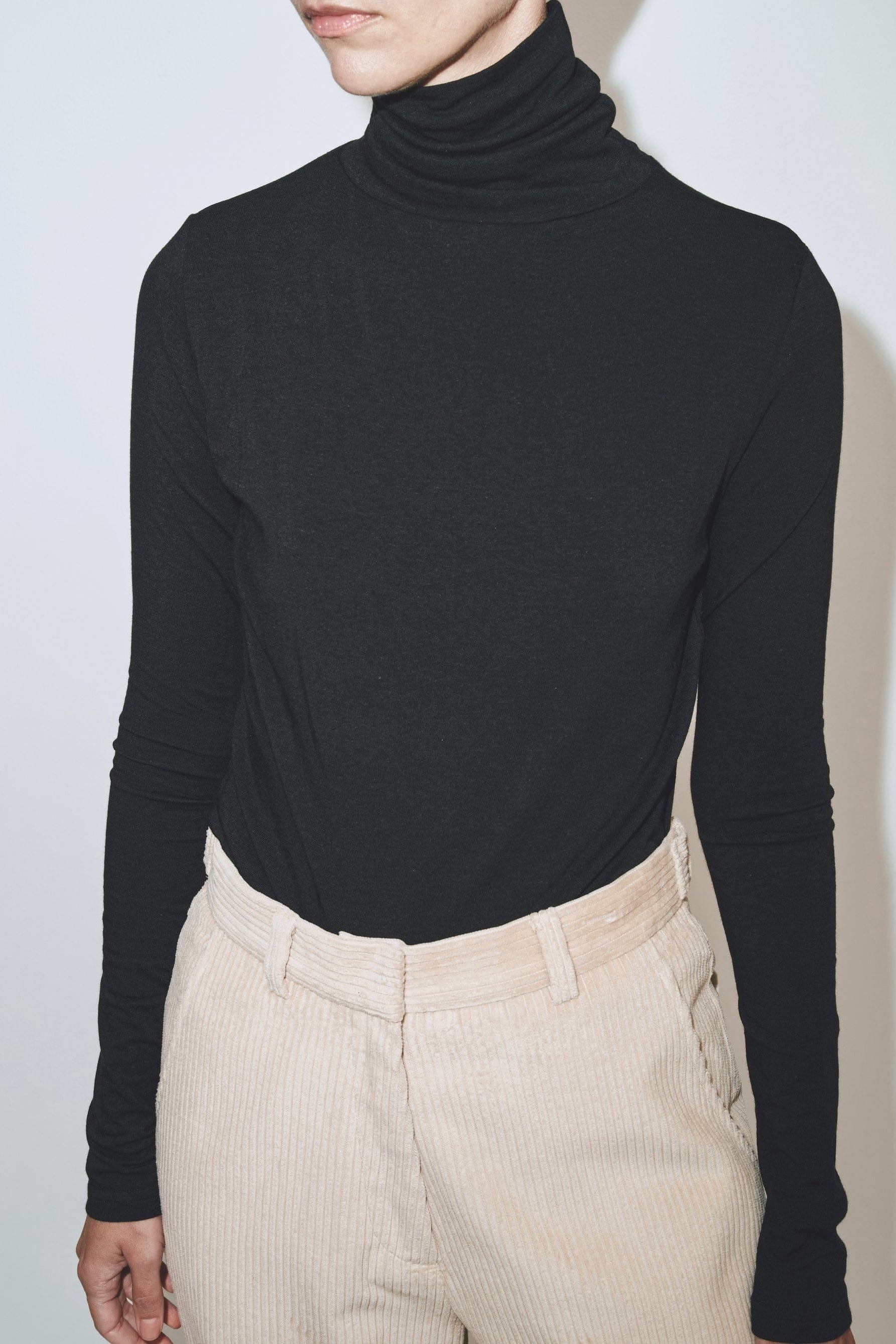 Roll Neck Jersey Top - Black