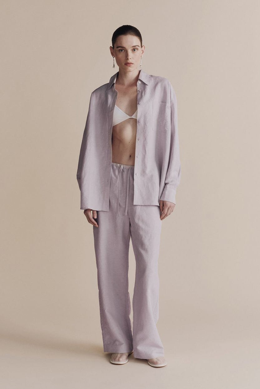 Silk Linen Drawstring Pants - Lilac