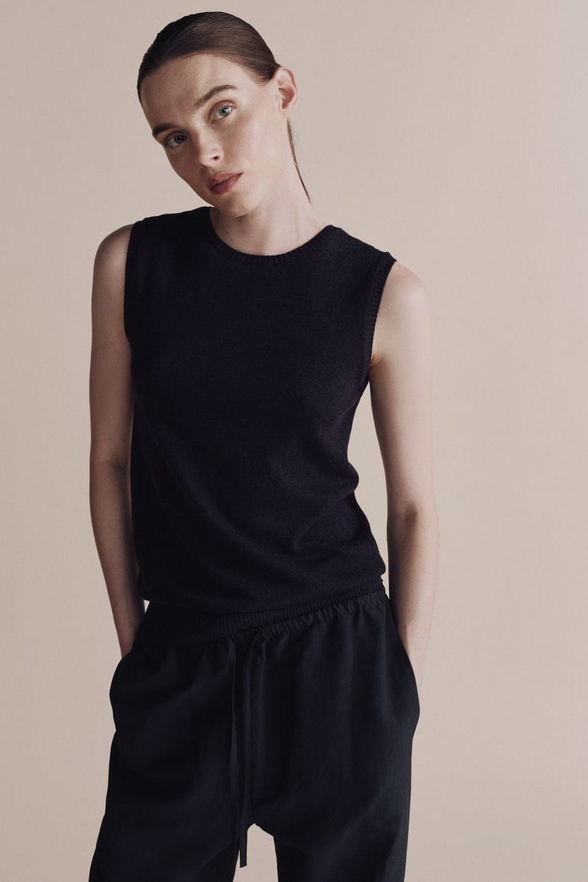 Sleeveless Knit Top - Navy