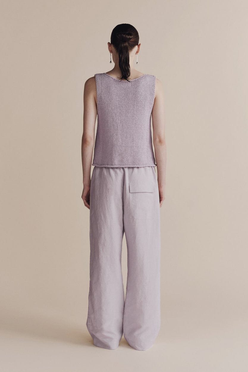 Silk Linen Drawstring Pants - Lilac