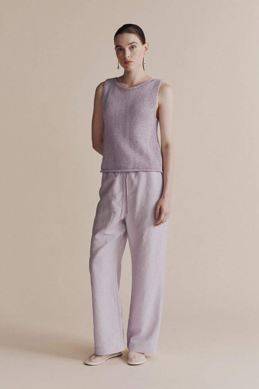 Silk Linen Drawstring Pants - Lilac