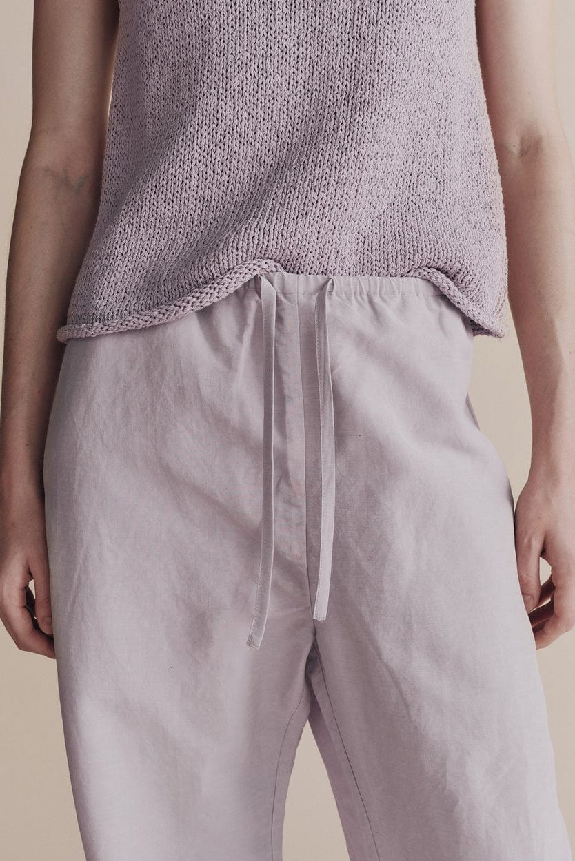 Silk Linen Drawstring Pants - Lilac