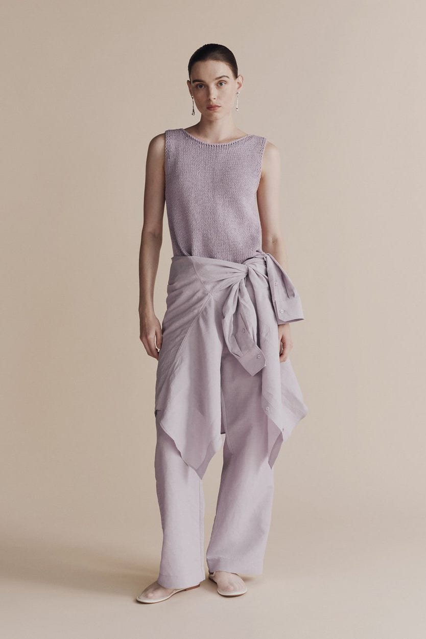 Silk Linen Drawstring Pants - Lilac