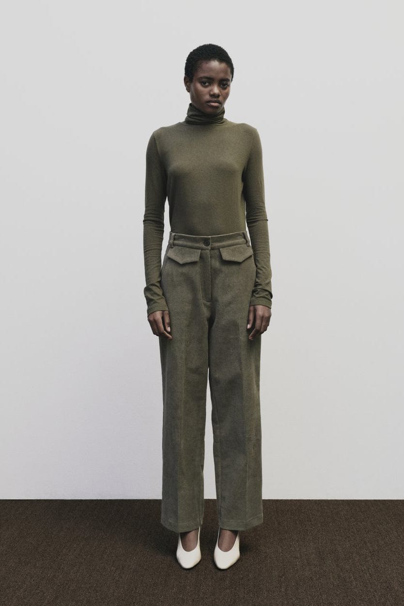 Roll Neck Jersey Top - Light Olive