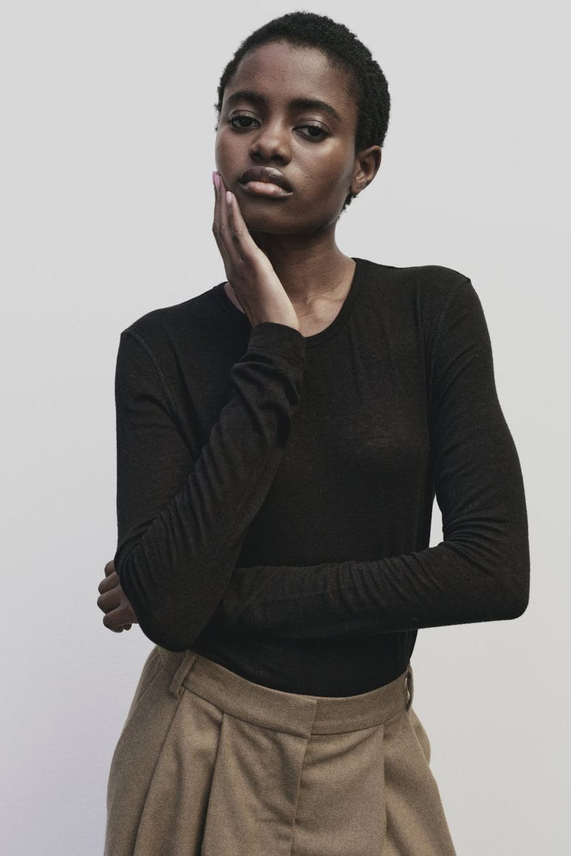 Wool Tencel Crew Neck - Black