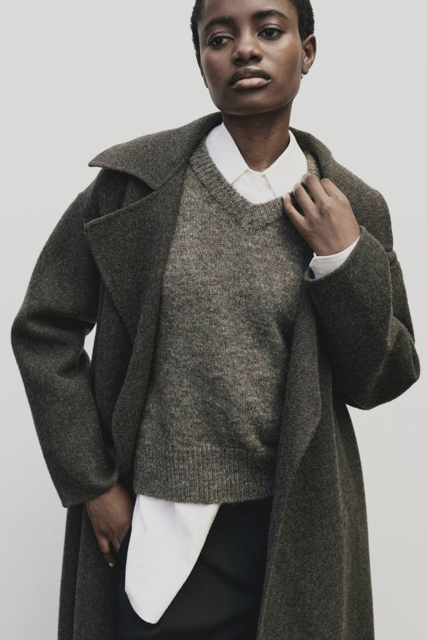 Handmade Belted Wool Coat - Brown