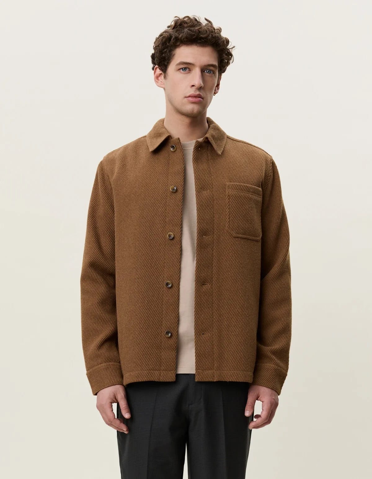 Twill Wool Overshirt - Rubber Brown