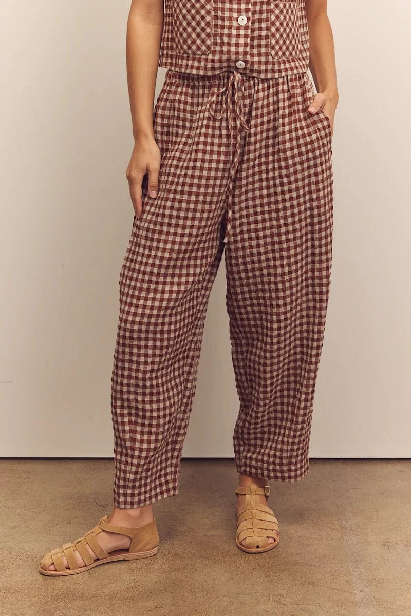 Drawstring Easy Pants - Brick Check