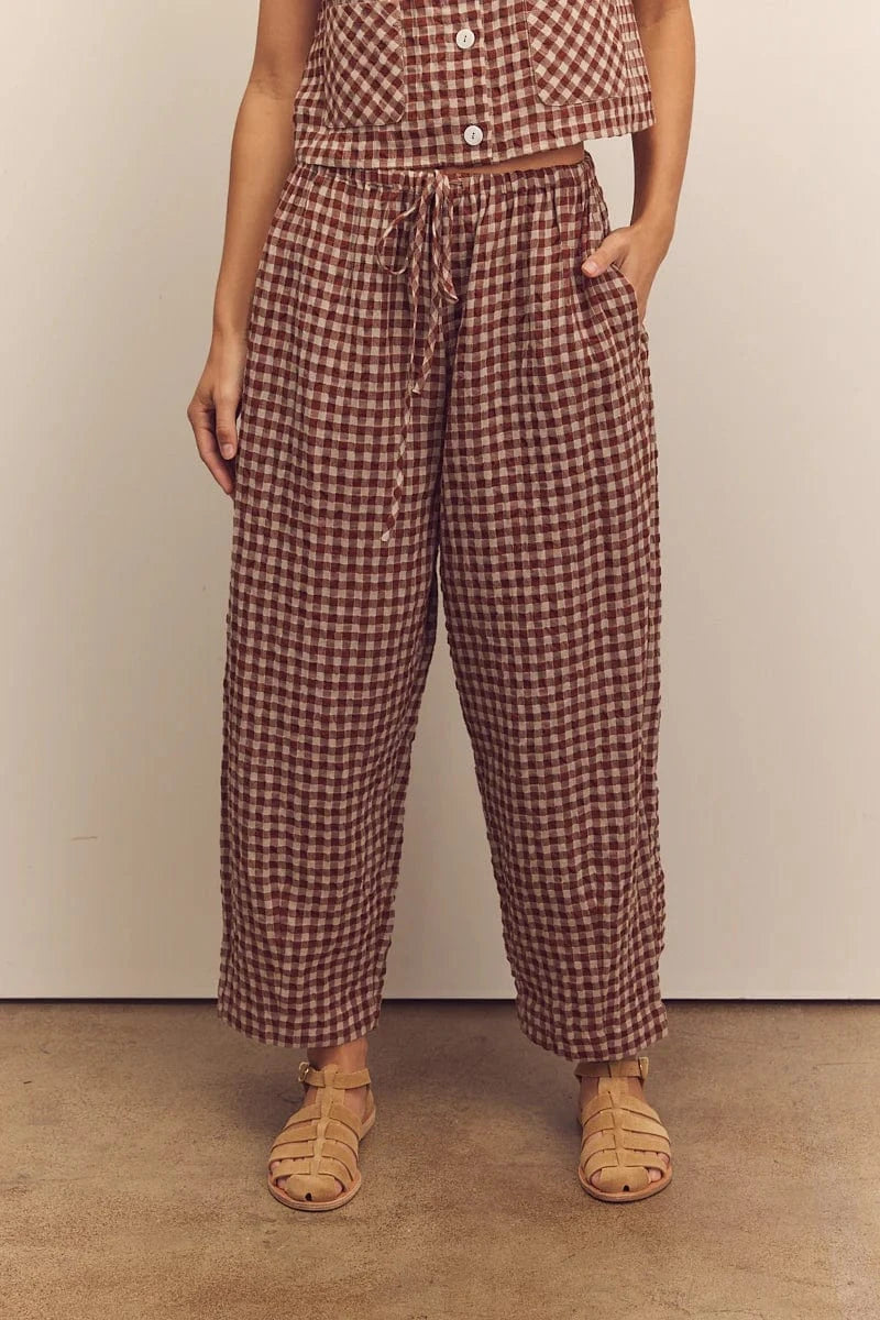 Drawstring Easy Pants - Brick Check
