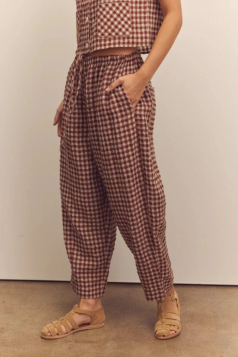 Drawstring Easy Pants - Brick Check