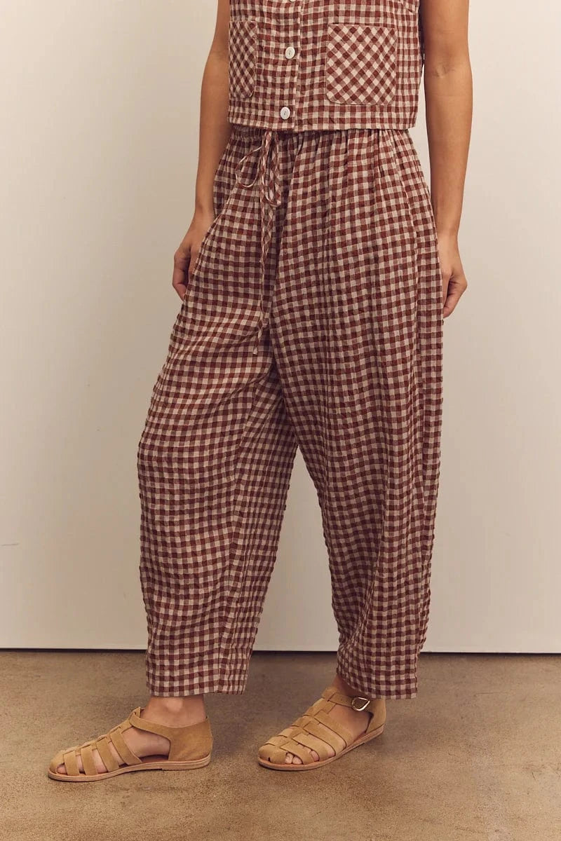 Drawstring Easy Pants - Brick Check