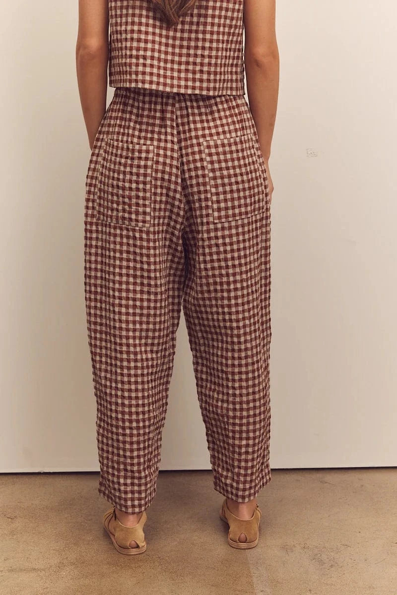 Drawstring Easy Pants - Brick Check