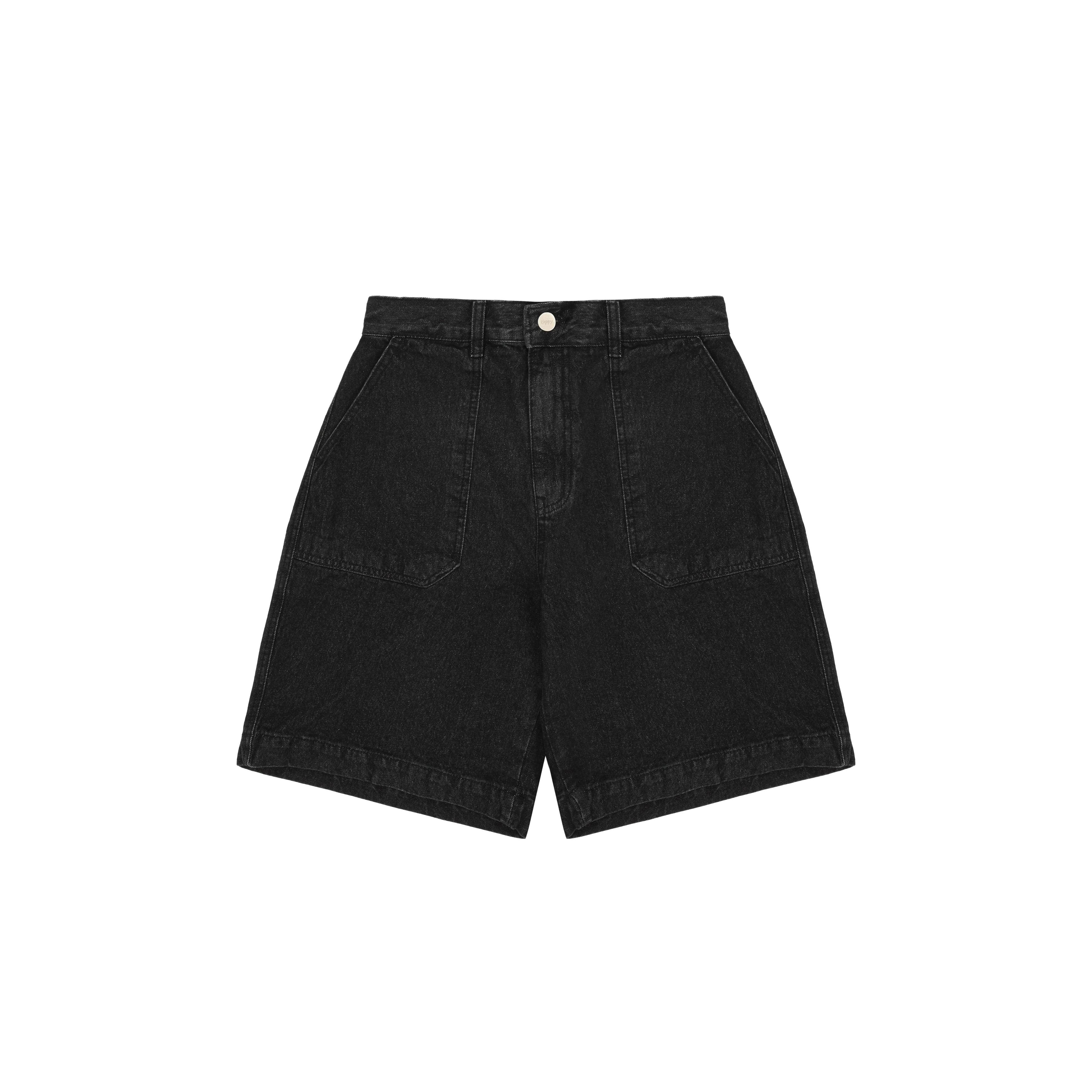 Fatigue Denim Half Pants - Black