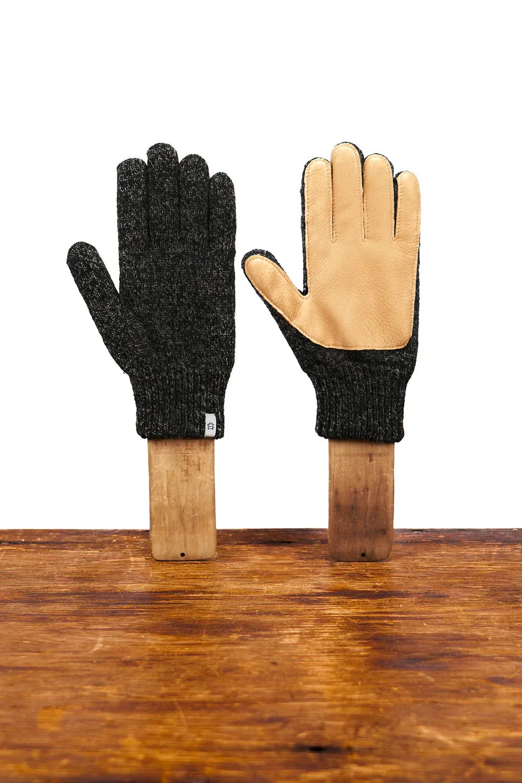 Ragg Wool Full Glove with Deer-Leather - Black Melange
