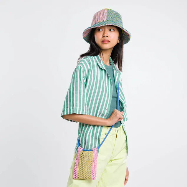 Raffia Phone Sling - Golden Olive Pink