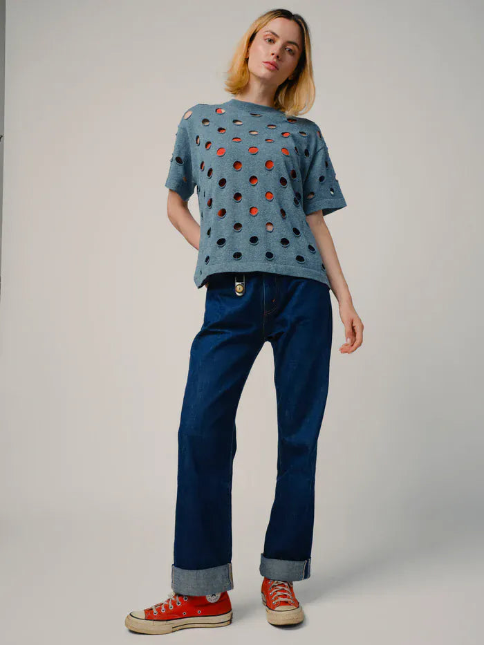 Cotton Bind Off Tee - Washed Denim
