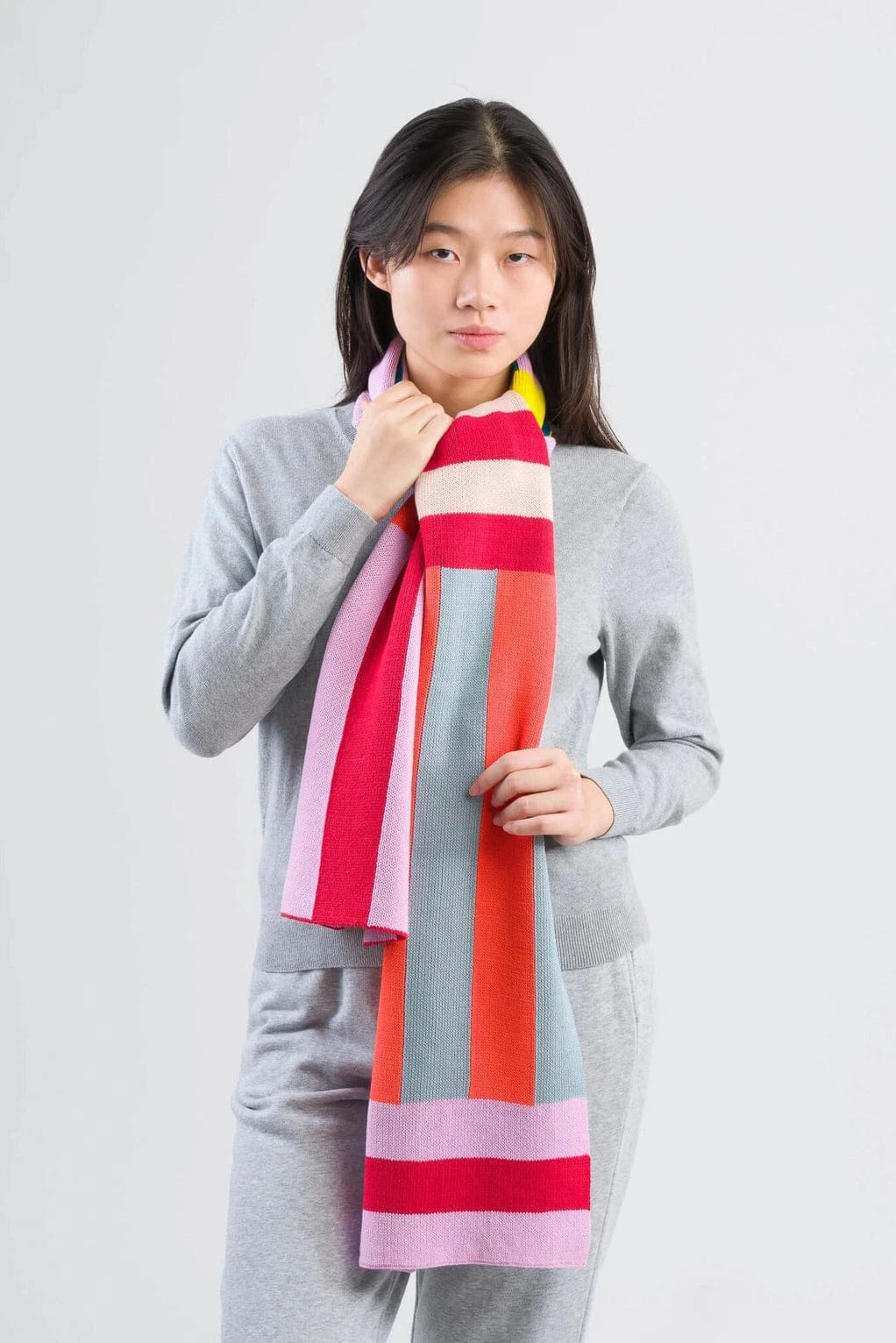 Waterfall Stripe Big Scarf- Lilac Red