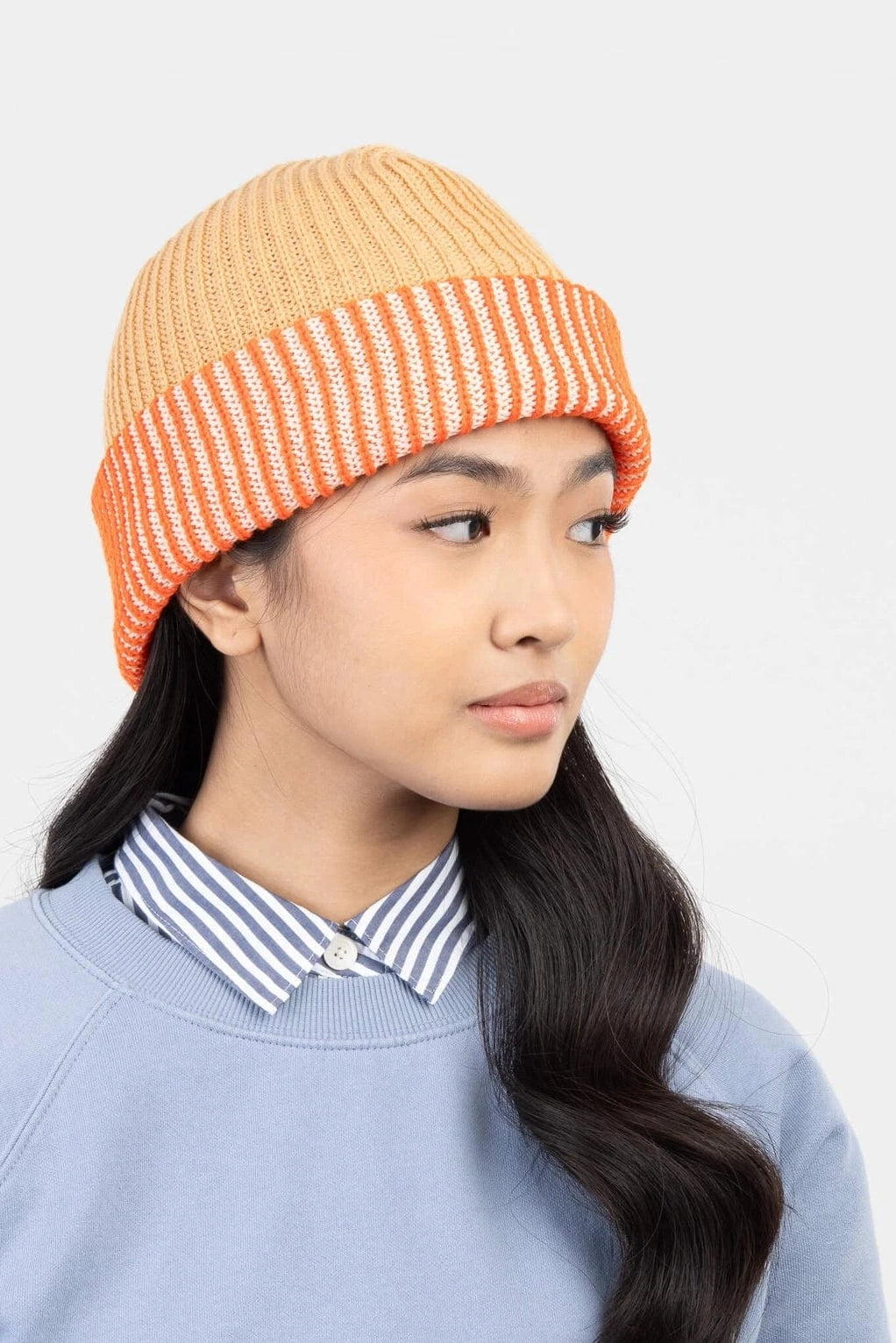 Stripe Cuff Plush Beanie - Camel Poppy