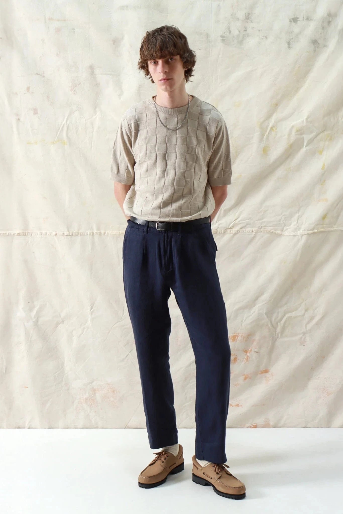 Caetano Check Knitted Top - Peyote Sand