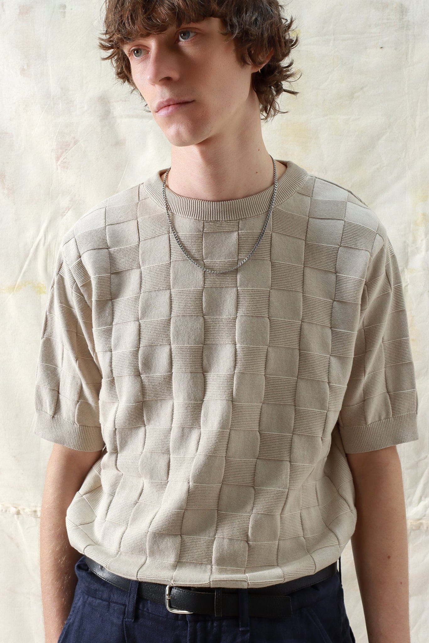 Caetano Check Knitted Top - Peyote Sand