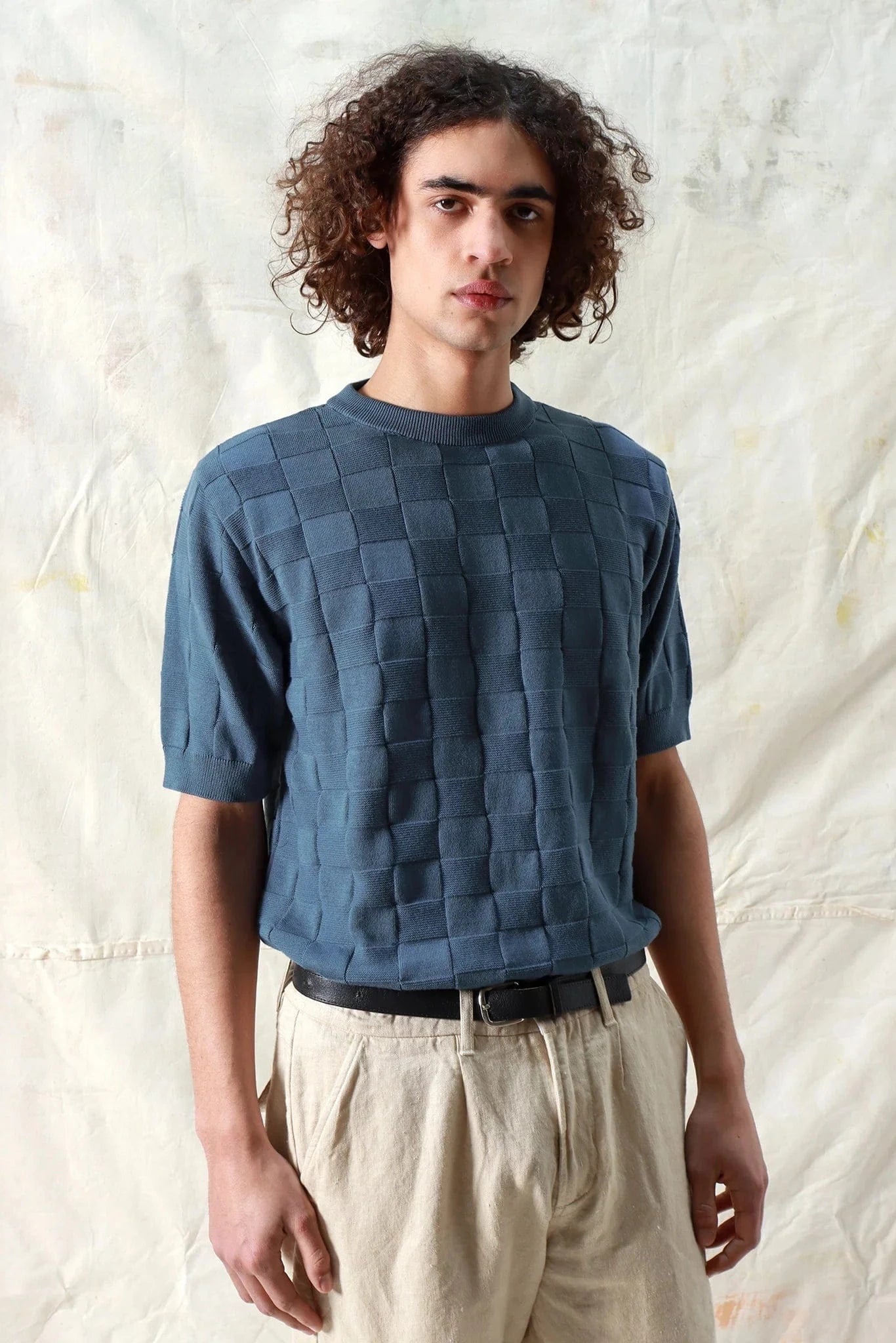 Caetano Check Knitted Top - Blue