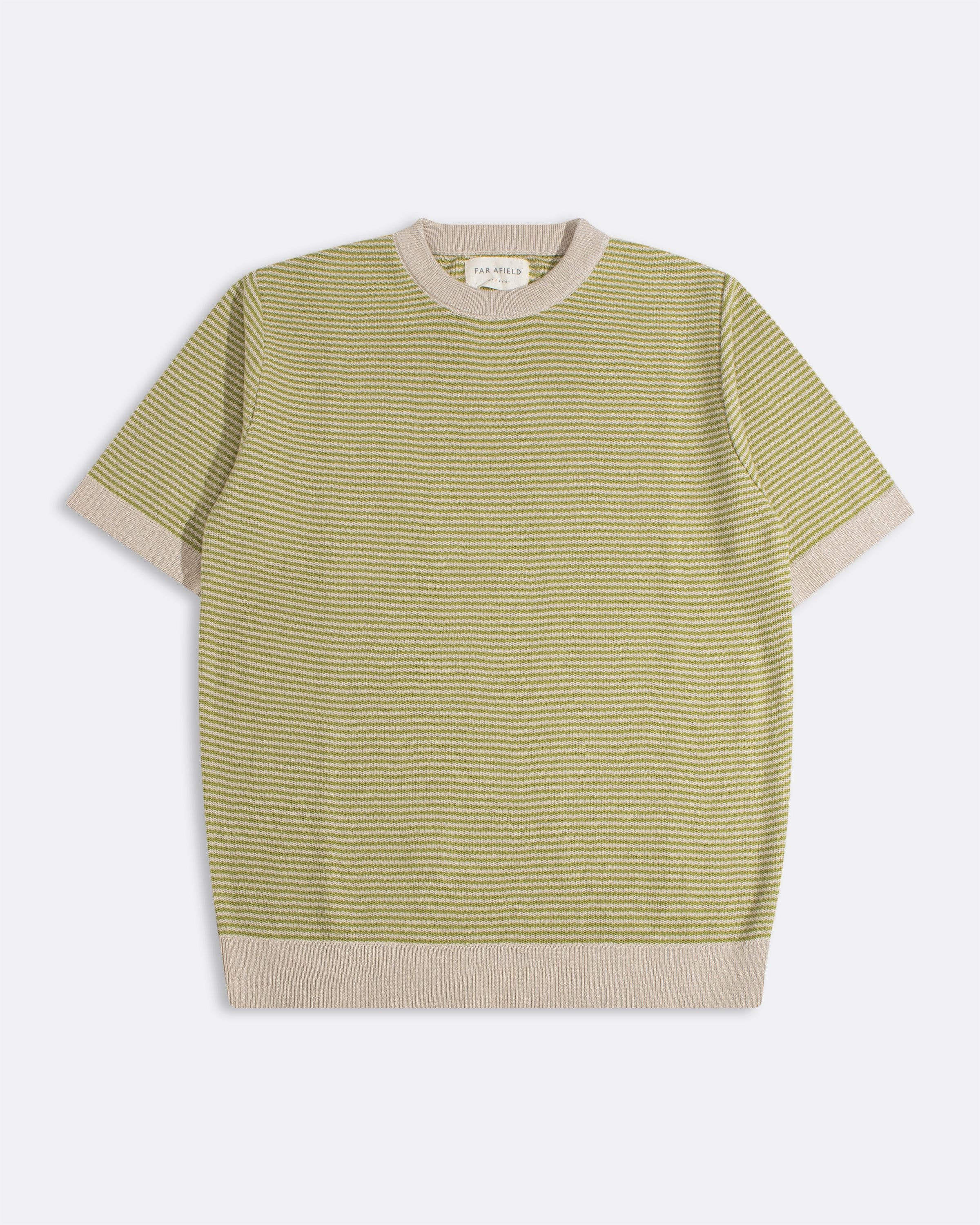 Newport Knitted Tee - Sand / Green Stripe