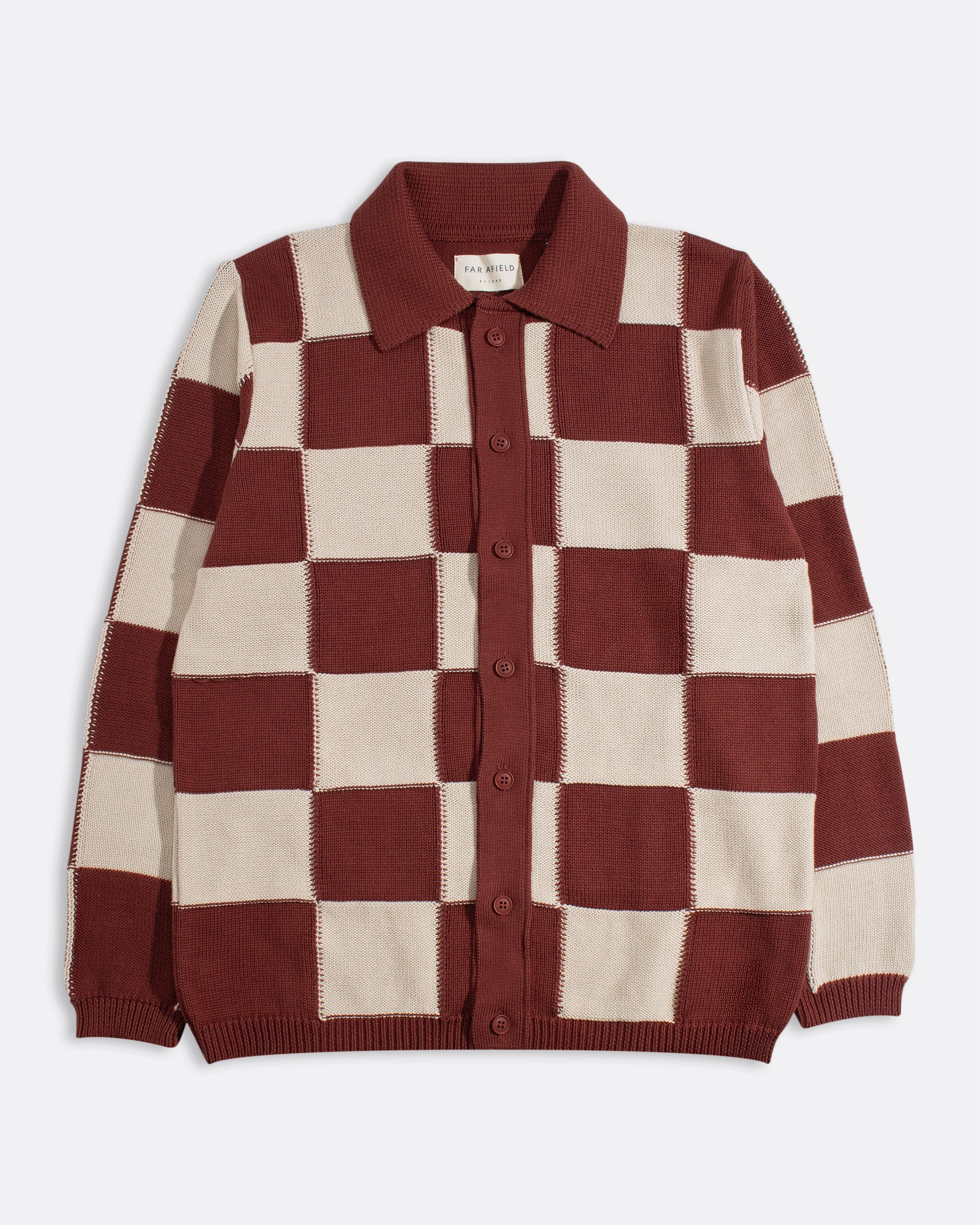 Velzy Knitted Cardigan - Red / Sand Check