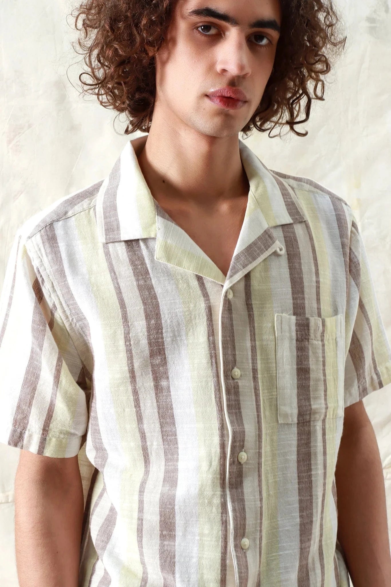 Selleck Shirt Slub Stripe - Brown Yellow