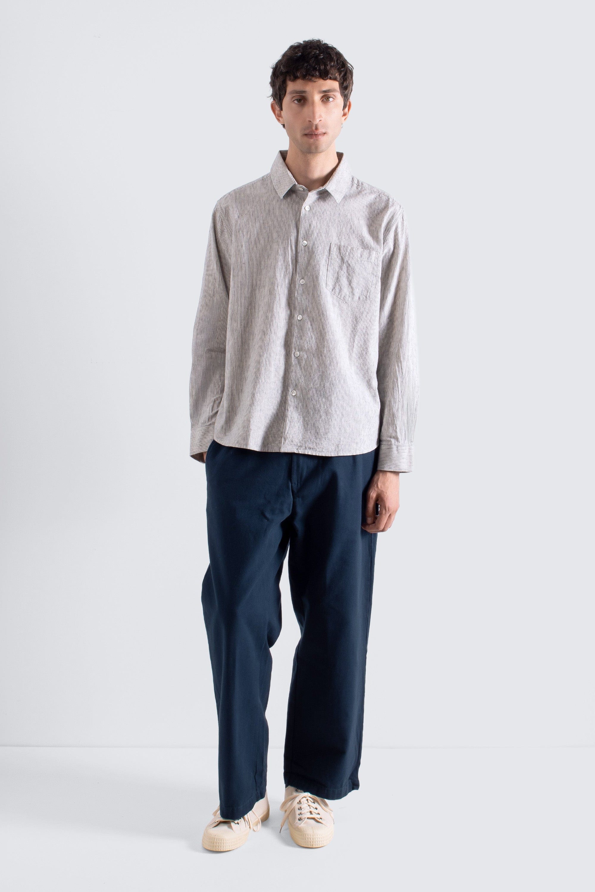 Day Shirt - Stone / Navy Stripe