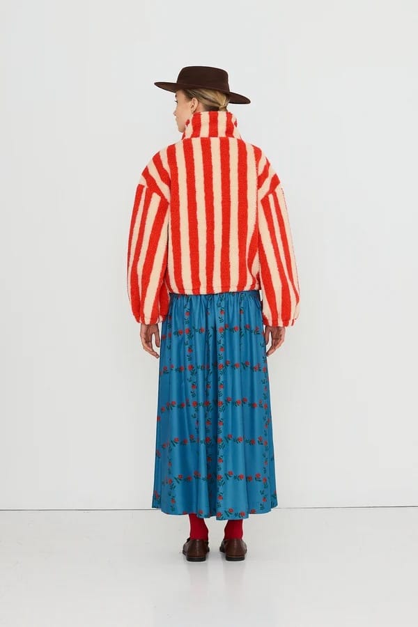 Wide Stripes Sherpa Jacket - Vanilla/Red