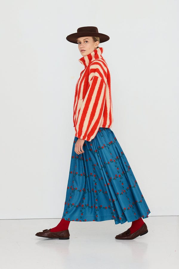 Wide Stripes Sherpa Jacket - Vanilla/Red