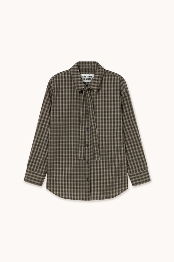 Check Bow Neck Shirt - Plaid