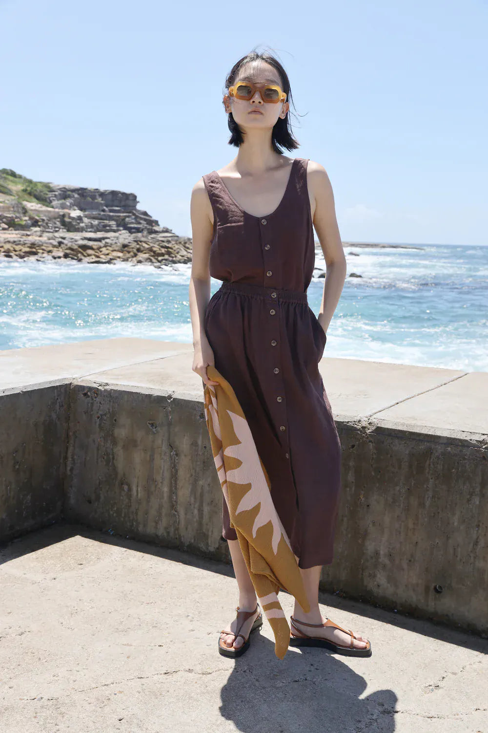 Basic Button Front Skirt - Chocolate