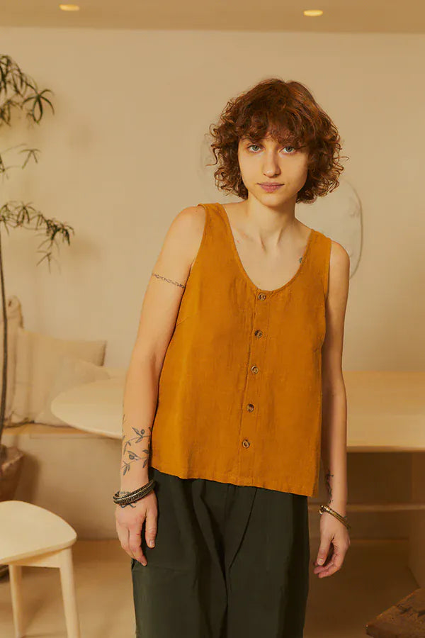 Basic Button Front Tank - Turmeric