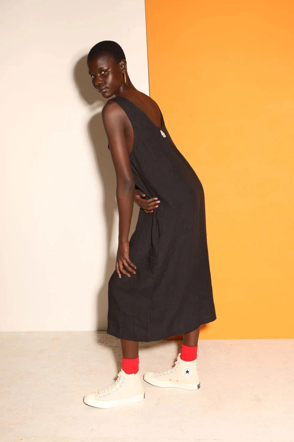 Basic Linen Shift Dress - Black