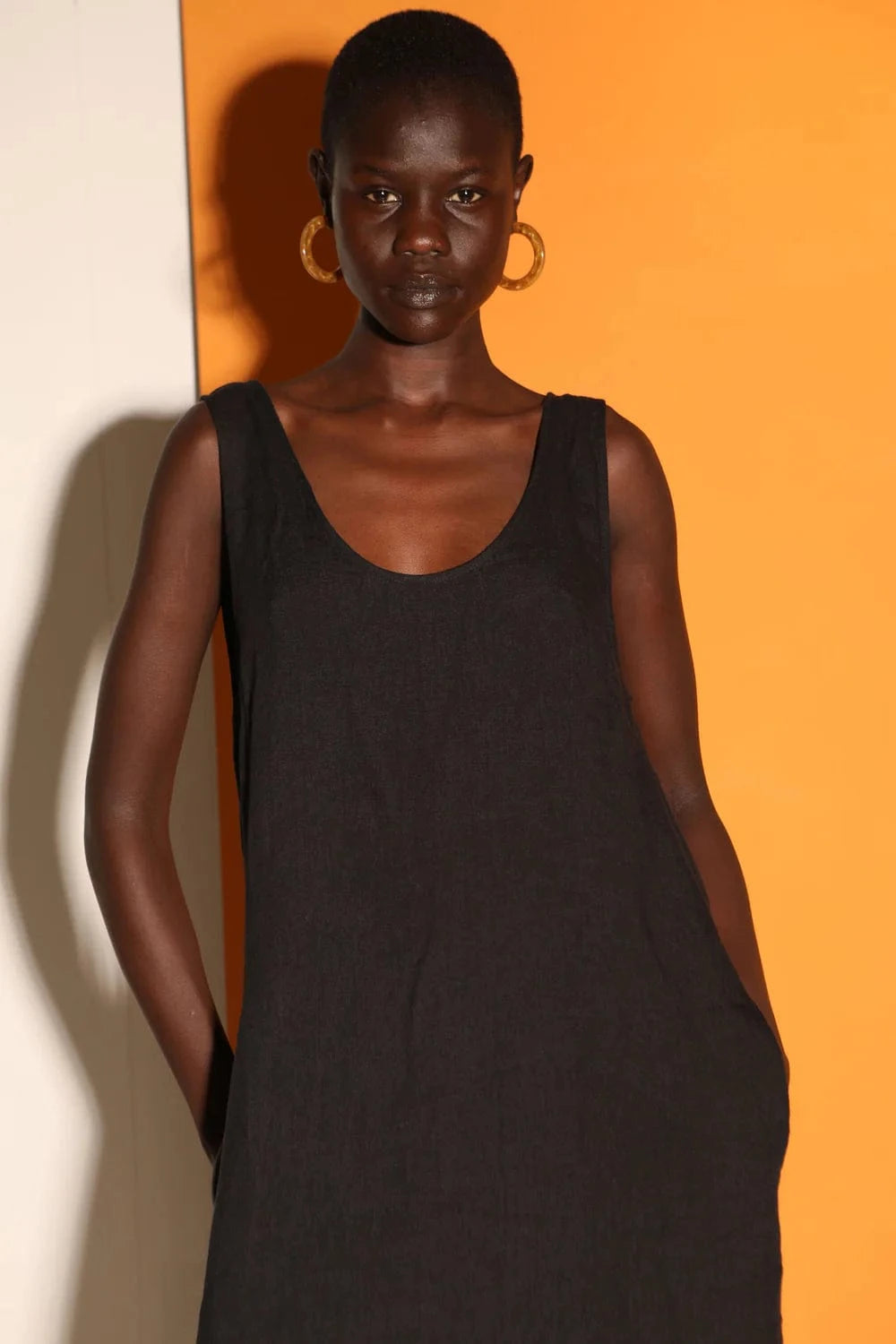 Basic Linen Shift Dress - Black