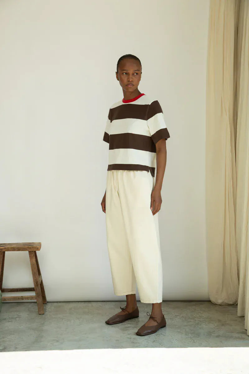 Bay-Sue Top - Cacao & White Wide Stripe
