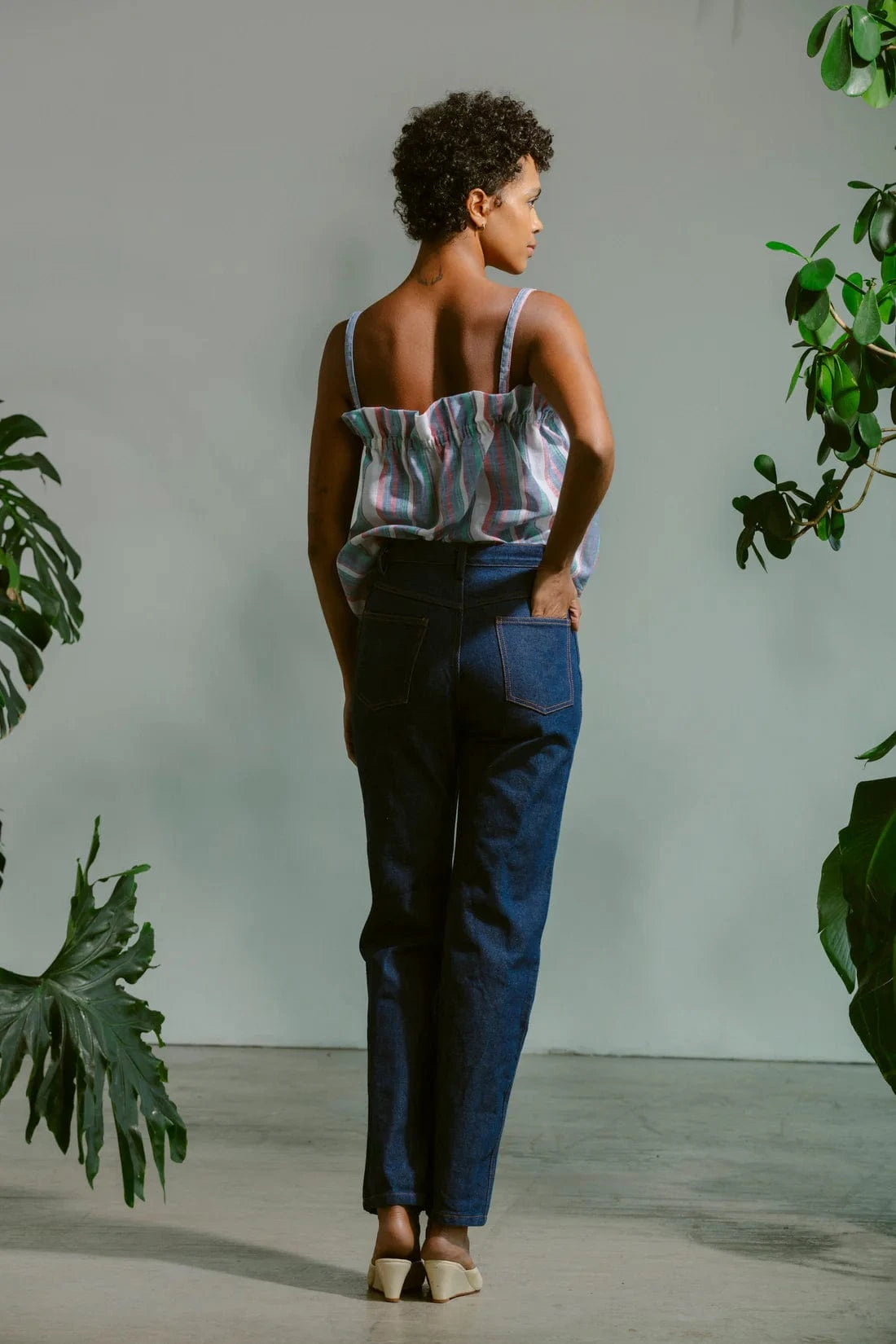 Ruffle Tank - Linen Stripe