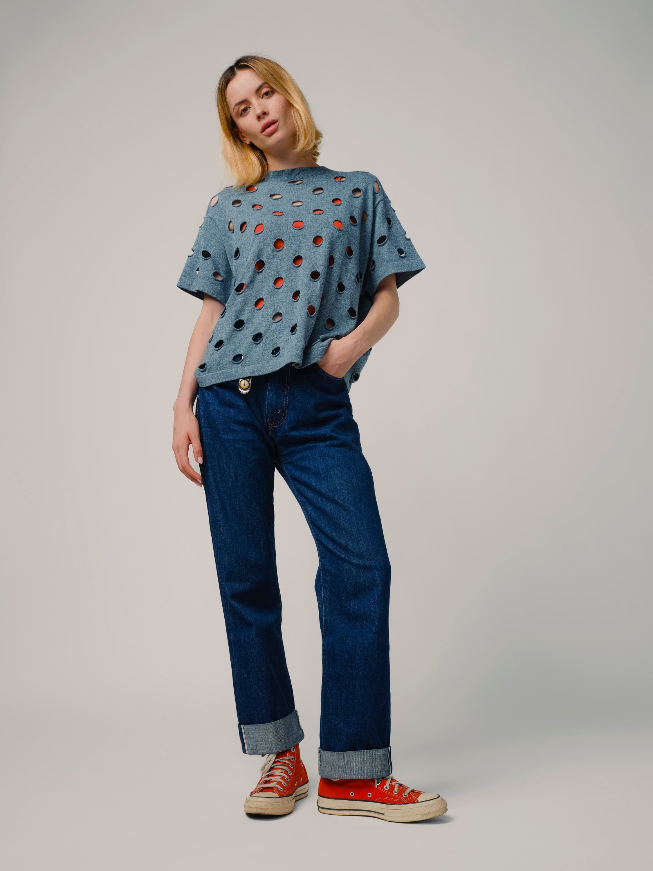 Cotton Bind Off Tee - Washed Denim