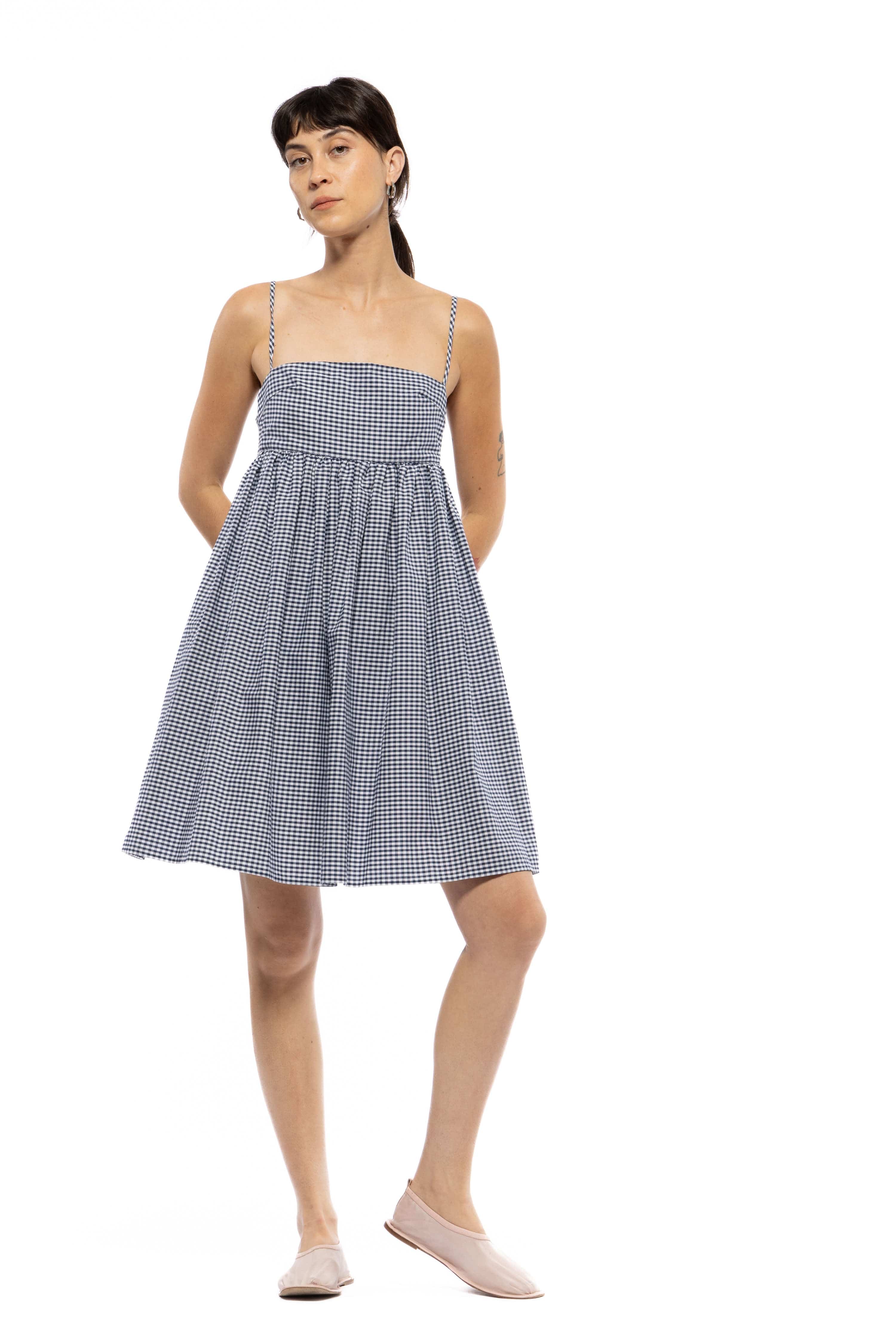 Asteria Short Dress - Navy Gingham