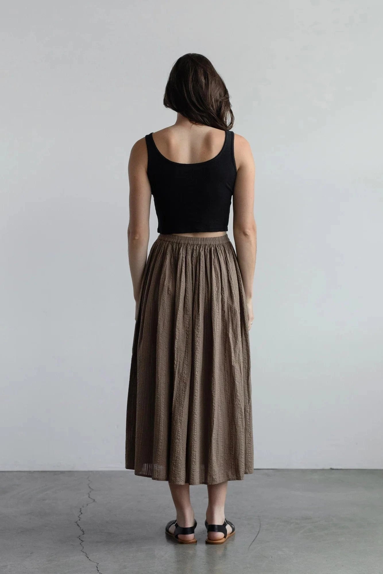 Crop Pointelle Scoop Tank - Black