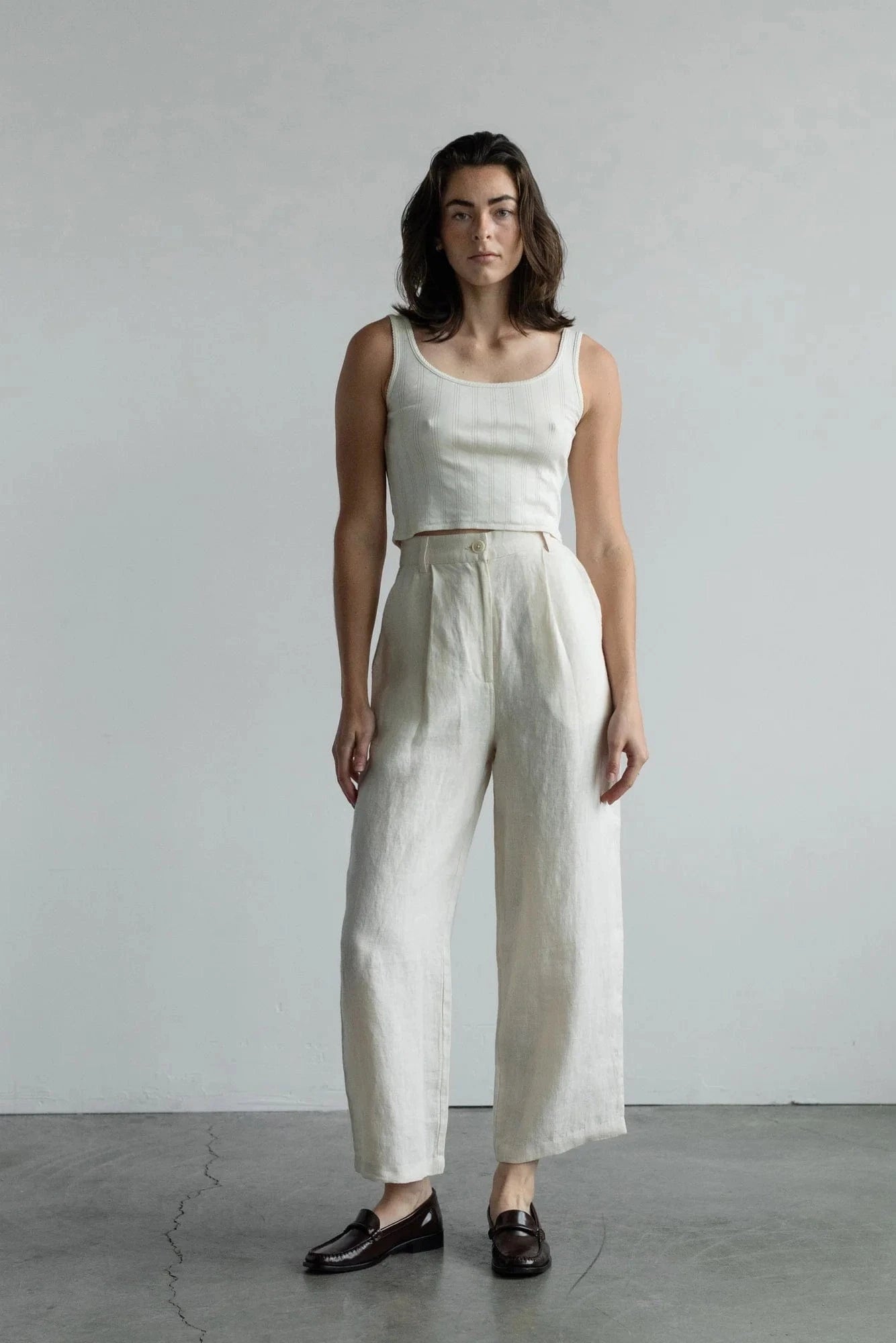 Crop Pointelle Scoop Tank - Natural